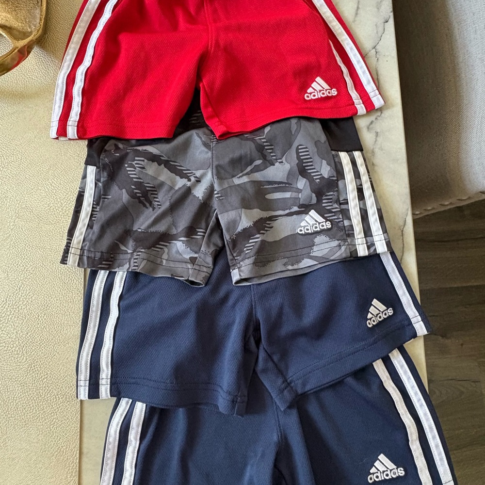Adidas Kids' Athletic Shorts - Red, Gray, and Blue
